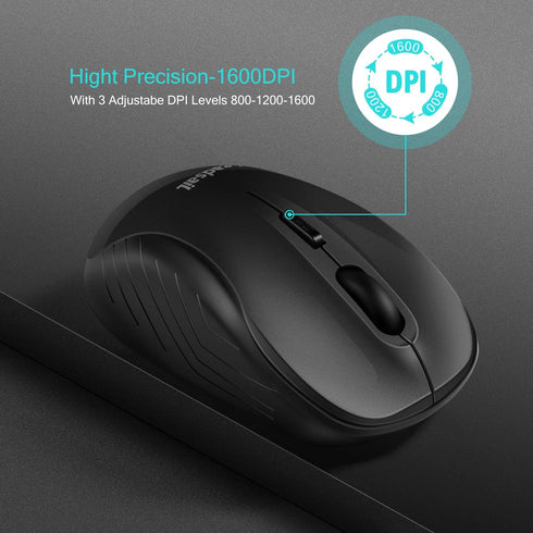 LeadsaiL Computer Wireless Mouse, 2.4G Ergonomic Portable Mobile Mouse, Cordless with USB Receiver, 3 Adjustable DPI