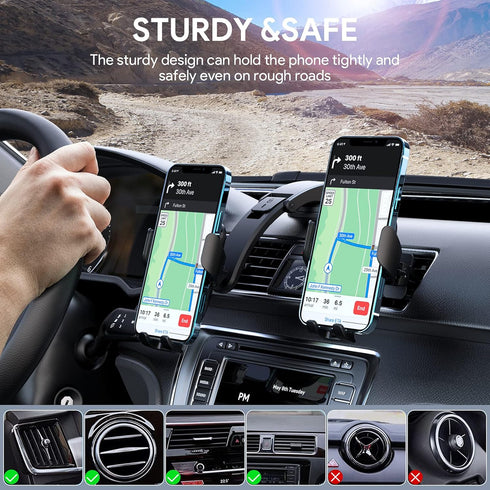 Wireless Car Charger, 15W Qi Fast Charging, Auto-Clamping Phone Mount for iPhone and Samsung
