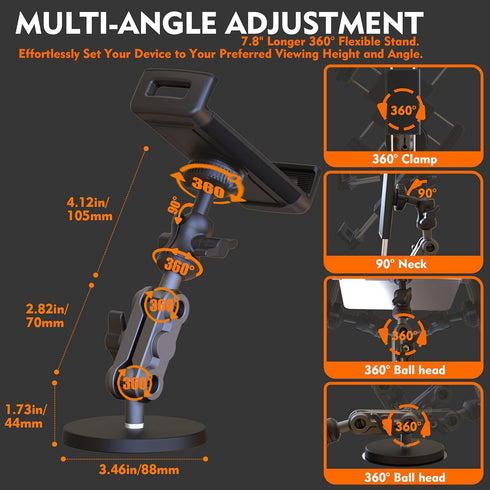 VasSmtCPH 360Adjustable 7.7" 3.5" 4-13" Universal Magnetic Tablet Holder Aluminum Heavy Duty Arm Magnetic Base