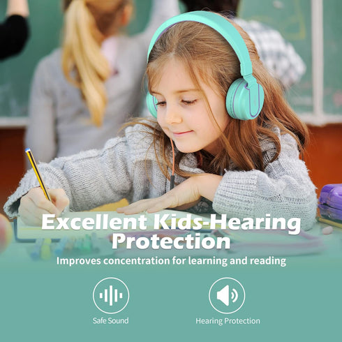 AILIHEN I35 Kids Headphones On-Ear for School, 93dB, 3.5mm Wired Mic for Chromebook, Laptop, Green/Purple