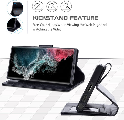 Arae Case for Samsung Galaxy S22 Ultra 5G, PU Leather Wallet Cover with Stand Feature and 4-Slots for Cards
