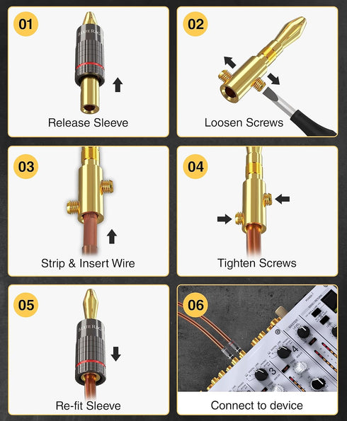 BlueRigger Banana Plugs 5 Pairs / 10 pcs - Gold Plated Speaker Plugs Connector for Speaker Wire and Amplifier