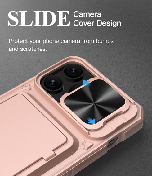 iPhone 15 Pro Max Case with Wallet, Built-In Slide Camera Cover & Credit Card Holder, Military Grade Drop Protection