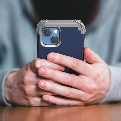 IDweel iPhone 13/14 Case, Blue - Hybrid Shockproof Hard PC & Soft Silicone, Full Body Protection with Screen Protector.