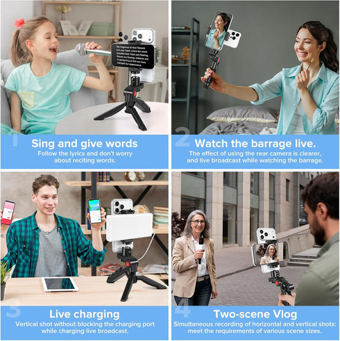 Heliora Teleprompter Kit for iPhone & Android (with Tripod), Double Phone Holder for Video Recording, Easy Storage