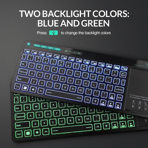 Rii RT518S Wireless and Bluetooth (Dual Mode) 2-LED Color Backlit Multimedia Keyboard with Multi-Touch Big Size