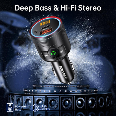Syncwire Bluetooth 5.3 FM Transmitter for Car, 38W PD&QC3.0 Dual USB Charging Bluetooth Car Adapter Microphone & Bass Sound MP3 Music Player FM Car Kit with Hands-free Calling