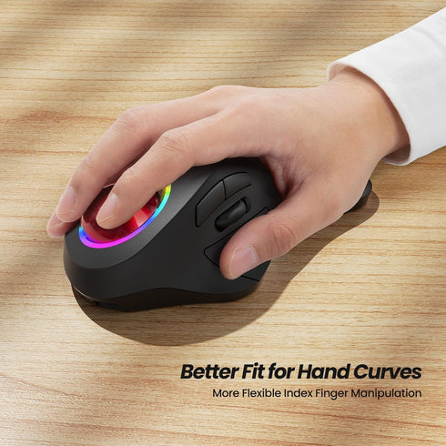 Nulea M505B Wireless Trackball Mouse - Rechargeable Ergonomic RGB Rollerball Mouse, 5 Adjustable DPI, 3 Device
