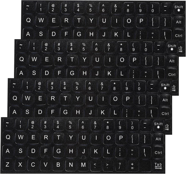 Larrel 4PCS Universal English Keyboard Stickers, Replacement English Keyboard Stickers with Black Background
