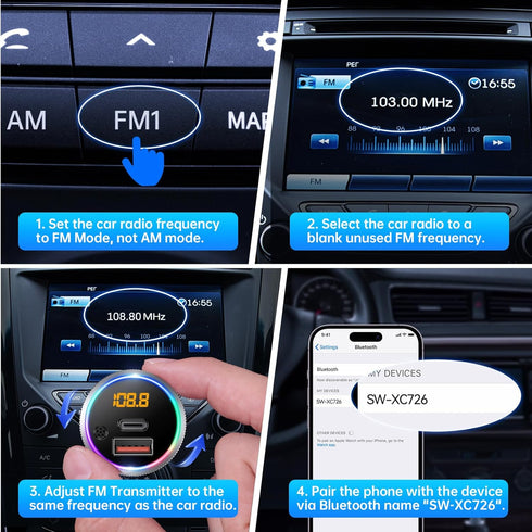 SYNCWIRE Bluetooth 5.3 FM Transmitter for Car, 48W PD & QC 3.0 Fast Charging Car Charger, Wireless FM Radio Adapter