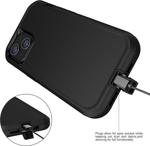 MXX 13, 3-Layer 13 6.1" Case for iPhone with Tempered Glass Screen Protector,Camera Lens Protector Full Heavy Duty Body