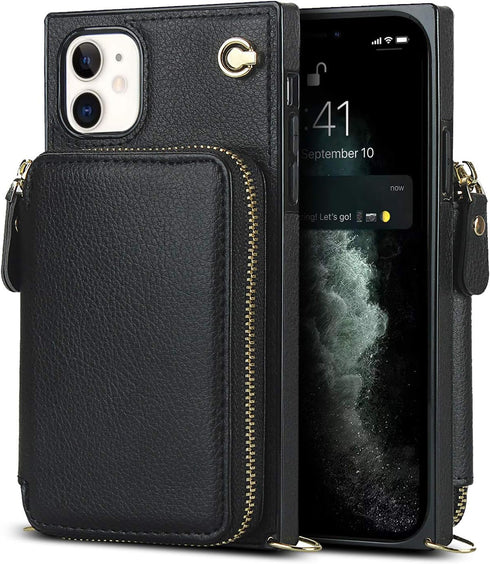 Asuwish Phone Case for iPhone 11, Wallet Cover with Screen Protector and Zipper Card Holder Slot, Leather Flip Cell
