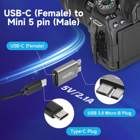 Micro B to USB C 3.1 Adapter (2 Pack), USB Type-C (Female) to Micro B (Male) Connector for Charge & Data Sync