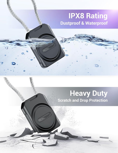 PROfezzion Secure AirTag Holder with Metal Wire Cable, IPX8 Waterproof Hard Shell Case for Travel and Pets