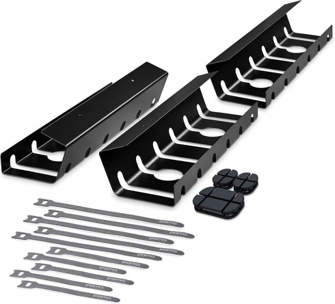 PAMO Cable Management Under Desk, Set of 3 with 10X Cable Ties, Desk Organizer for Office/Home Office