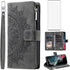 Asuwish Wallet Case for Samsung Galaxy S22 Ultra 5G - Grey Mandala Flower, Zipper Card Holder & Screen Protector.