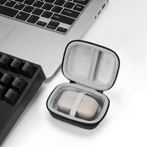 Geekria Shield Earbuds Case for Sony WF-1000XM6, LinkBuds, Hard Shell Travel Bag with Carabiner (Dark Grey)