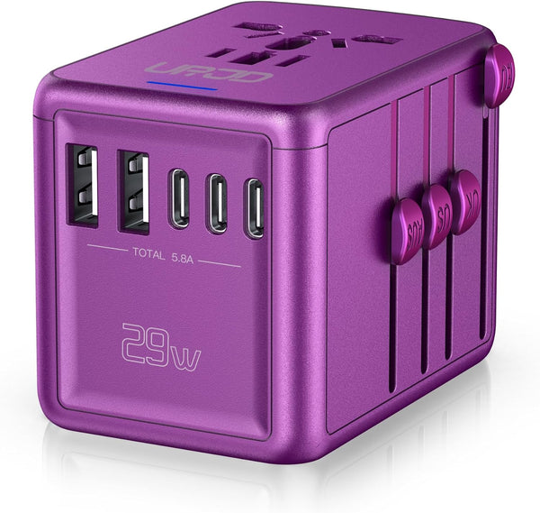 Universal Travel Adapter with 5.8A 3X 3.0A USB-C Ports, 2X 2.4A USB-A Ports, Multi AC Outlet for Worldwide Travel