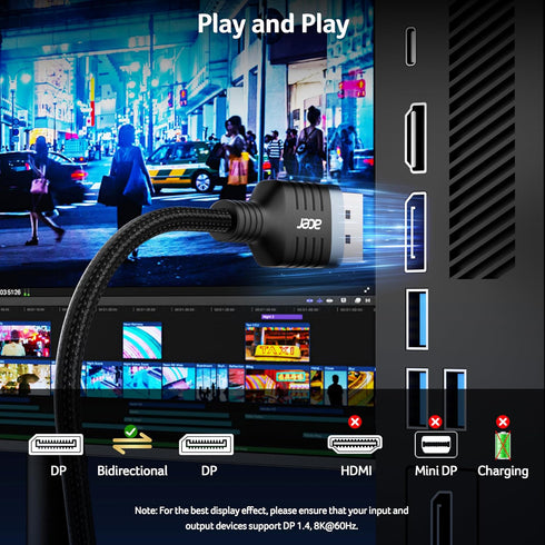8K 10FT, 1.4 8K@60Hz 4K@240Hz 144Hz, 32.4Gbps 2.2 acer DisplayPort Cable DP Cable Supports High Speed Braided Display