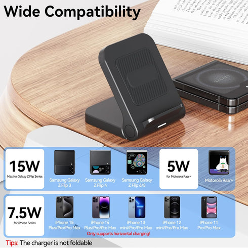 For Samsung Galaxy Z-Flip Wireless Charger: Galaxy Z Flip 6/5/4/3 Wireless Charging Stand, 15W Fast Charger for Galaxy