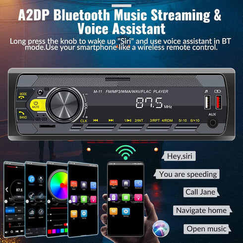 UNITOPSCI Single Din Car Stereo, Bluetooth 5.0 Multimedia Audio Receiver with Hands-Free Call Voice Control