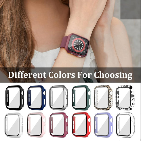 Cuteey 12 Pack Case with Tempered Glass Screen Protector for Apple Watch 44mm, Full Matte Leopard Cow Pattern, 12 Colors