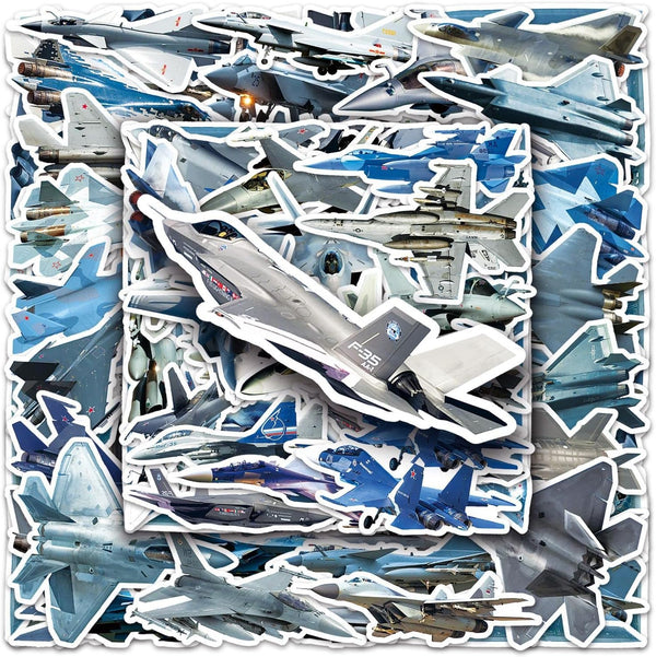 LYLSDSB Fighter Jet Plane Stickers - 50Pcs Vinyl Waterproof for Laptops, Bikes, Cars