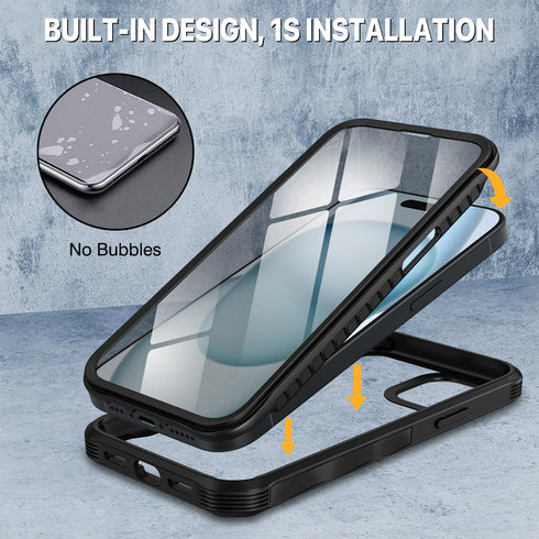 CENHUFO iPhone 15 Case, Built-in Anti Peep Tempered Glass Privacy Screen Protector, Shockproof Clear Cover - Black