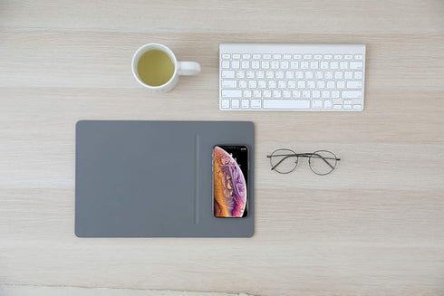 POUT H3 PRO Qi Wireless Charging Mouse Pad Mat - Charges MacBook, iPhone, Airpods, Samsung Galaxy, Dust Gray