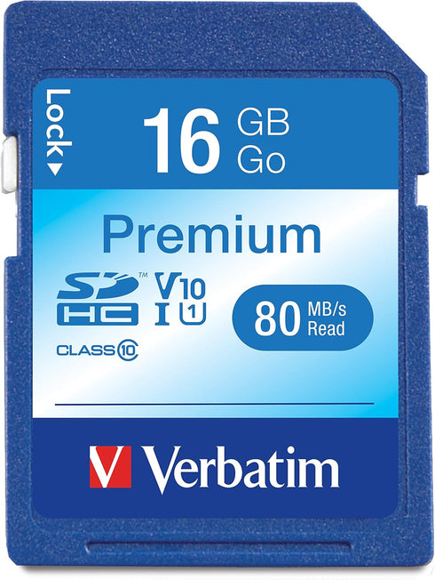 Verbatim 16GB Premium SDHC Memory Card - UHS-I V10 U1 Class 10, Blue