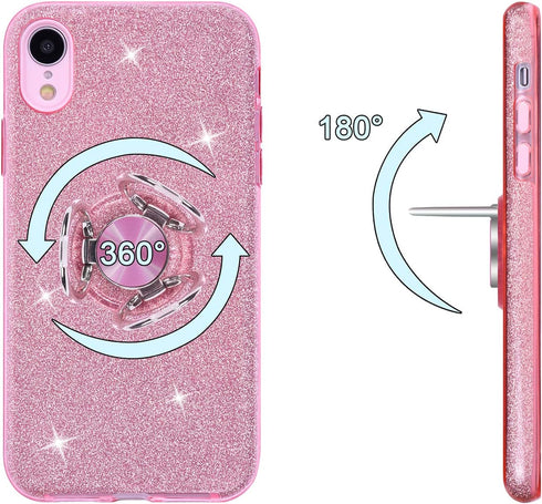 Wisdompro Case for iPhone XR - Cute Glitter Bling Sparkle Protective Case with Ring Kickstand for 6.1 Inch Apple iPhone