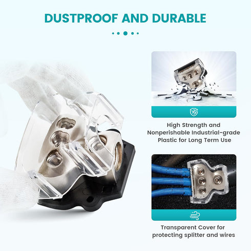 3 Way Power Distribution Block Zinc-Alloy, 0/2/4 Gauge in 4/8 Gauge Out, Auto Car Audio Distribution Connecting Block