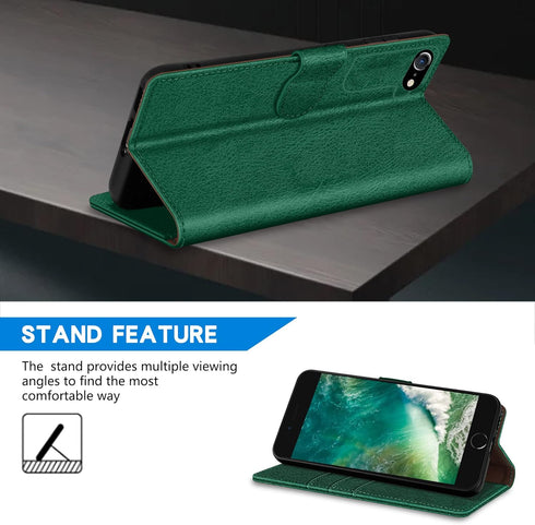 ZZXX Wallet Case for iPhone 7/8/SE 2022(2020), RFID Blocking, Card Slot, Kickstand, Magnetic Closure, Green