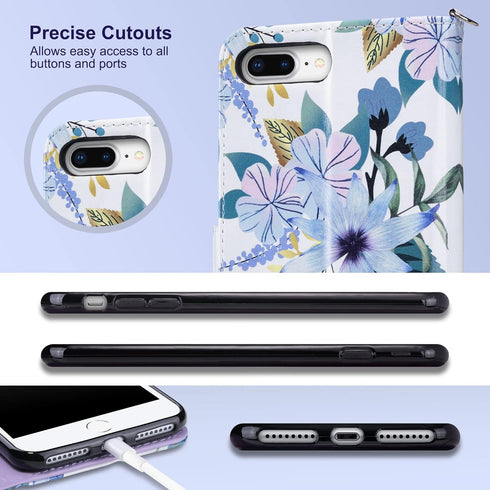 ULAK Premium PU Leather Wallet Case for iPhone 7 Plus/8 Plus, Blossom Flip Cover with Card Holder