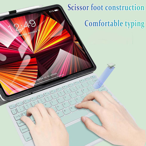 Wireless Bluetooth Keyboard with Touchpad - Ultra Slim Rechargeable Portable 10 Inch for iOS Android Windows (Green)
