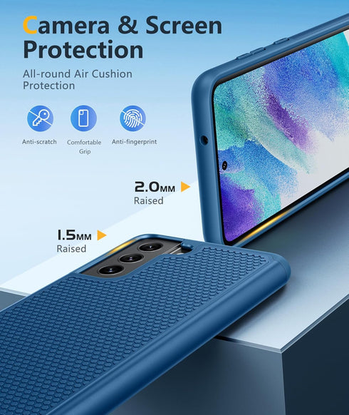 JXVM for Samsung Galaxy S21 FE Case, Dual Layer Protective Heavy Duty Cover, Military Protection Bumper, Blue Navy