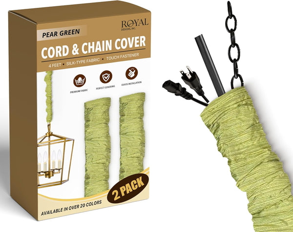Royal Designs, Inc. 4 ft Cord & Chain Cover, Silk Type Fabric for Chandelier Lighting, Pear Green, 2 Pack