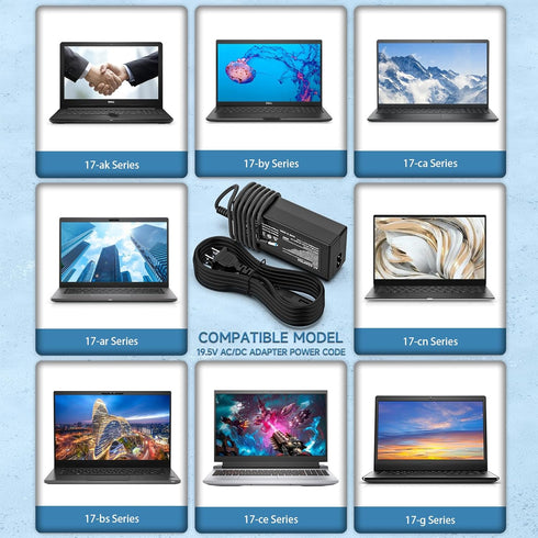 LJO-EEIH 65W Charger Compatible with HP Laptop 17 Series, Multiple Models: 17-ak, 17-by, 17-ca, 17-cn, 17-ar, 17-bs