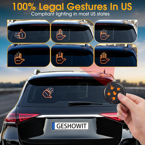 6 Car Accessories for Men - Car Finger Light with Gestures Remote - Show Your Feelings to Drivers - Ideal Gift Hand