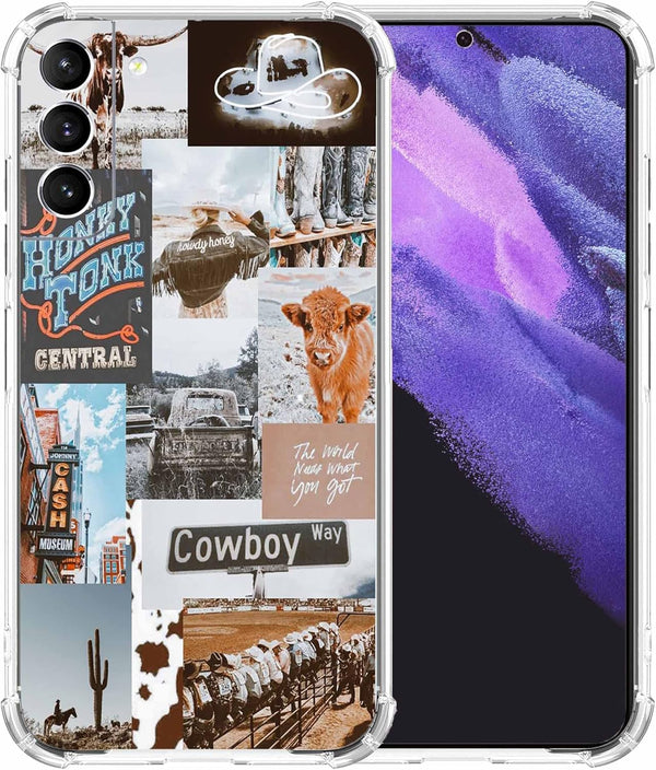 Cowboy Case for Galaxy S23, Retro Western Country Cowgirl Life Art Collage Phone Case for Boys Men Women, Trendy Soft