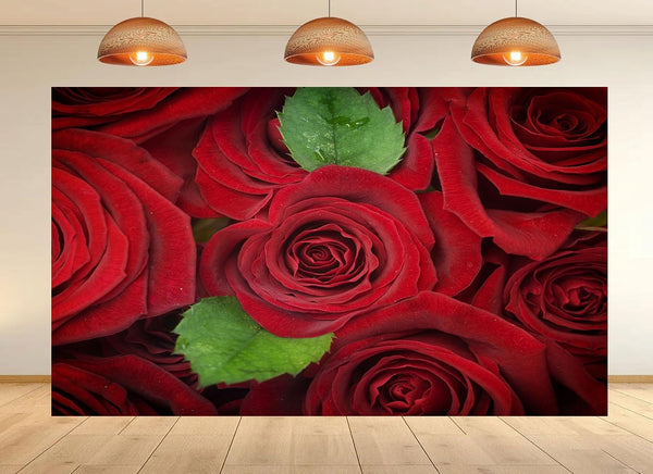 UPXIO 10x7ft Red Roses with Green Leaves Backdrop Romantic Floral Bouquet Photo Background