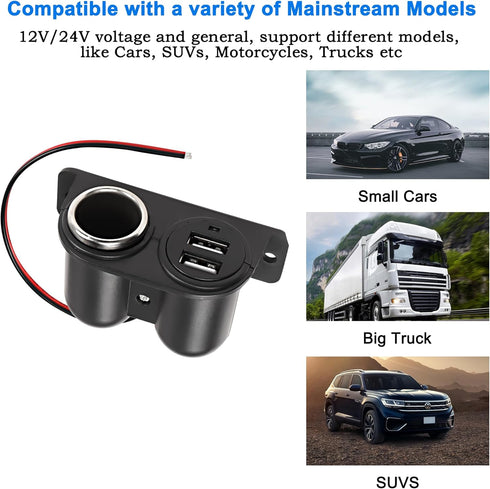MEIRIYFA Dual USB Cigarette Lighter Socket Power Outlet Car Charger, 3.1A Dual USB + Cigarette Lighter Adapter