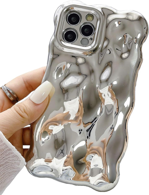 Case for iPhone 14 Pro Max, 3D Wave Bubble Shape Ripple Chrome Pattern Soft Bumper Glitter Shiny Cover (Silver)