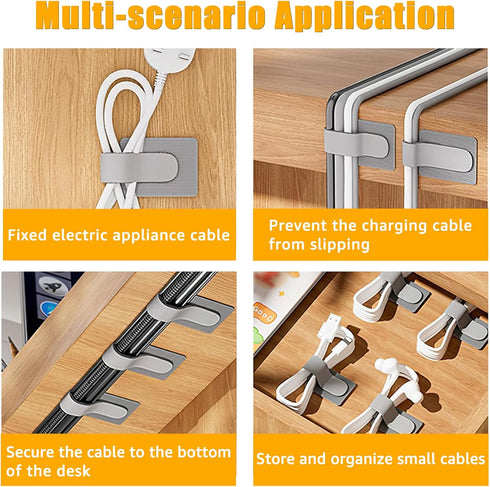 80PCS Hook and Loop Cable Straps, Cable Management Under Desk, Adhesive Cable Ties, Reusable Wire Organizers for Cords