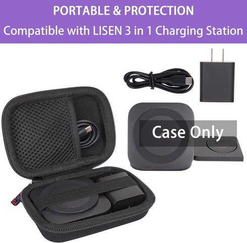 khanka Hard Travel Case for LISEN 3 in 1 Charging Station, Travel Wireless Charging Station Case Only, Black
