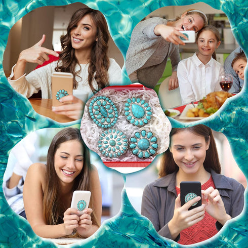 4 Pieces Turquoise Western Phone Grip Charm Teardrop Flower for Smartphones and Tablets (Classic Style)