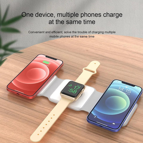 Magnetic Wireless Charging Station 3-in-1, Foldable Fast Charger for iPhone 15/14/13/12 Pro Max, Smart Watch and Ear
