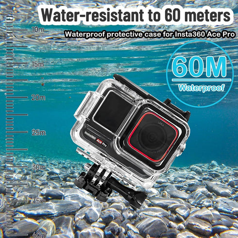 Waterproof Case & Floating Hand Grip for Insta360 Ace Pro, Protective Underwater Dive Housing Shell with Bracket