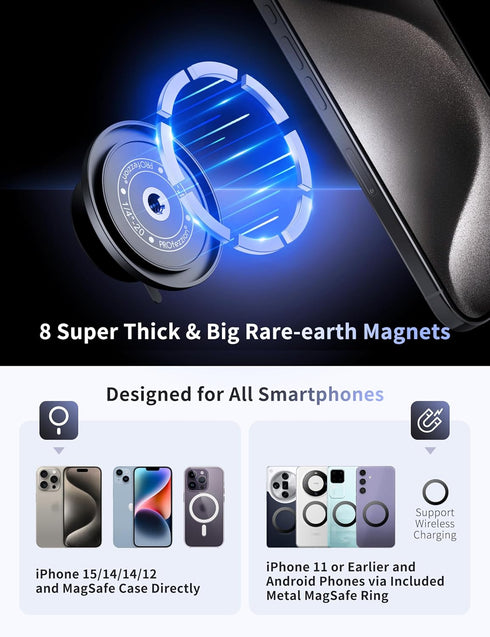 PROfezzion Silicone Suction Phone Case Magnetic Mount for iPhone 15/14/13/12 MagSafe Case & All Phones, Long-lasting