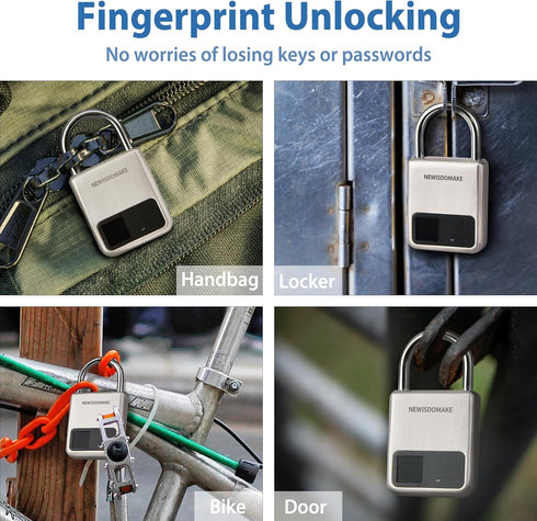 Fingerprint Padlock, Smart Biometric Lock with USB Charging, Suitable for Luggage, Suitcase, Backpack, Gold